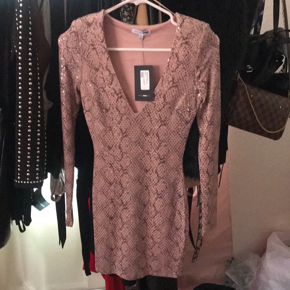 Pink snake print sequence dress